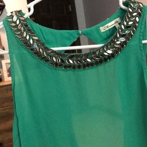 Mint tank top with jeweled collar
